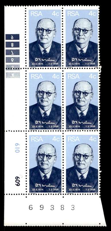 RSA 1974/05/22 Birth Centenary of Prime Minister D.F. Malan 4c Control Blocks