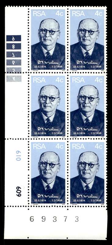 RSA 1974/05/22 Birth Centenary of Prime Minister D.F. Malan 4c Control Blocks