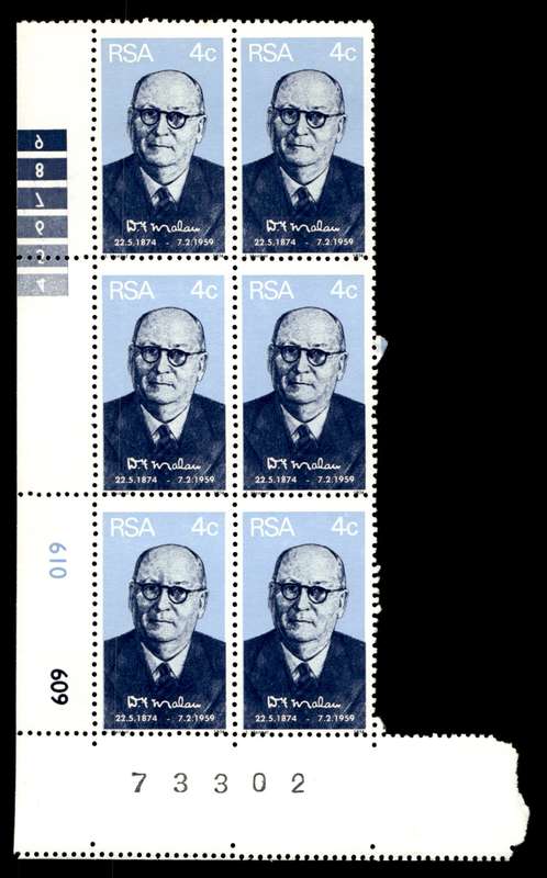 RSA 1974/05/22 Birth Centenary of Prime Minister D.F. Malan 4c Control Blocks