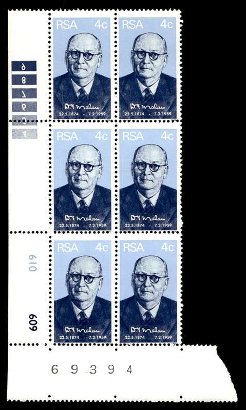 RSA 1974/05/22 Birth Centenary of Prime Minister D.F. Malan 4c Control Blocks