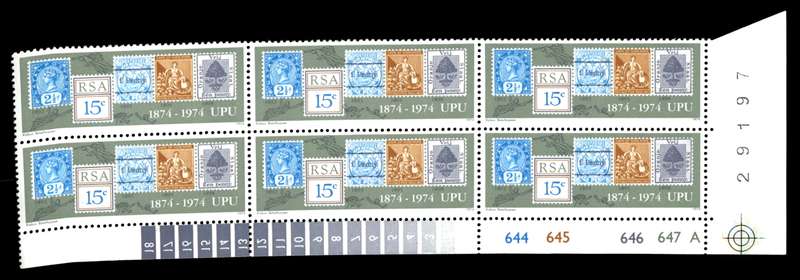 RSA 1974/10/09 Centenary of U.P.U 15c Cyl No 644 645 646 647A