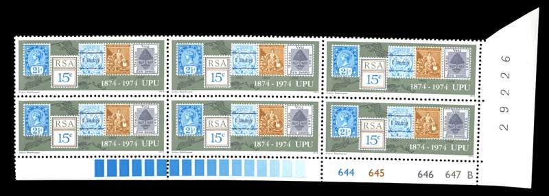 RSA 1974/10/09 Centenary of U.P.U 15c Cyl No 644 645 646 647B
