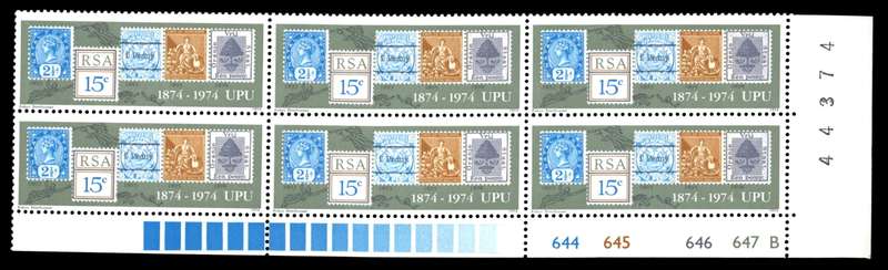 RSA 1974/10/09 Centenary of U.P.U 15c Cyl No 644 645 646 647B