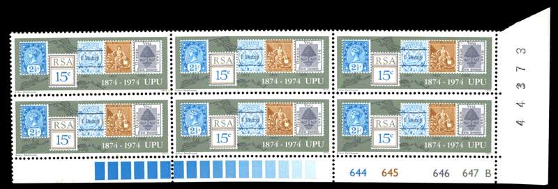 RSA 1974/10/09 Centenary of U.P.U 15c Cyl No 644 645 646 647B