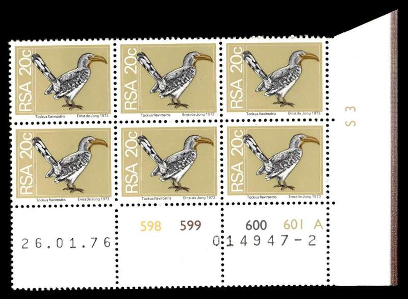 RSA 1976/01/26 2nd Definitive Issue 20c Cyl No 598 599 600 601A