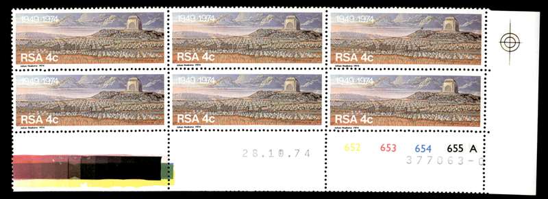 RSA 1974/10/28 25th Anniversary of Voortrekker Monument 4c Cyl no 652 653 654 655A