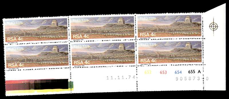 RSA 1974/11/11 25th Anniversary of Voortrekker Monument 4c Cyl No 652 653 654 655A