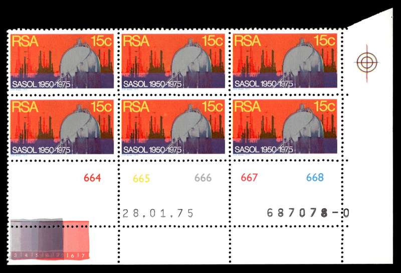 RSA 1975/01/28 25th Anniversary of SASOL 15c Cyl no 664 665 666 667 668