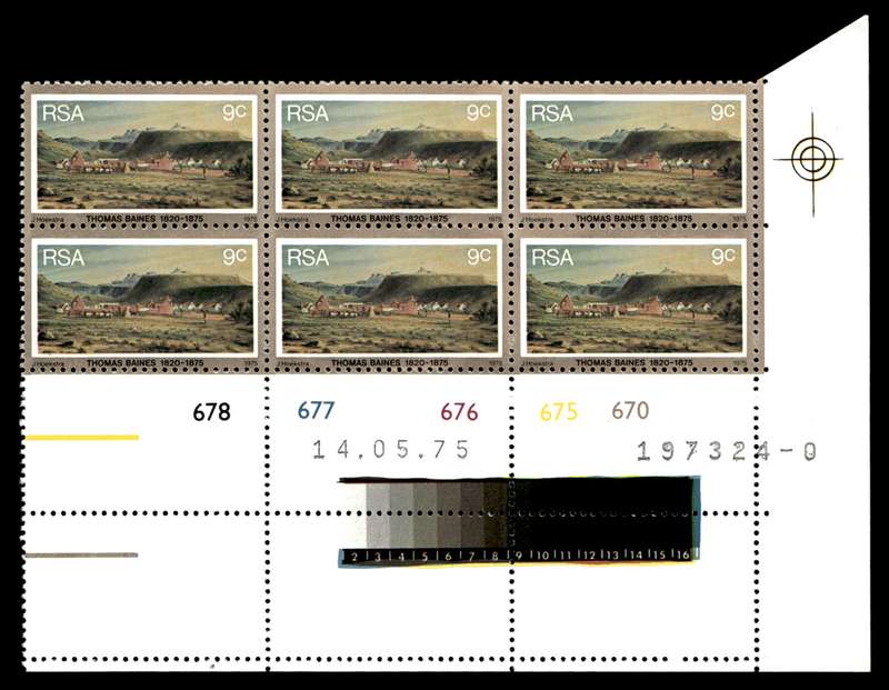 RSA 1975/05/14 Death Centenary of Thomas Baines 9c Control Blocks
