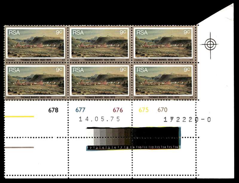 RSA 1975/05/14 Death Centenary of Thomas Baines 9c Control Blocks