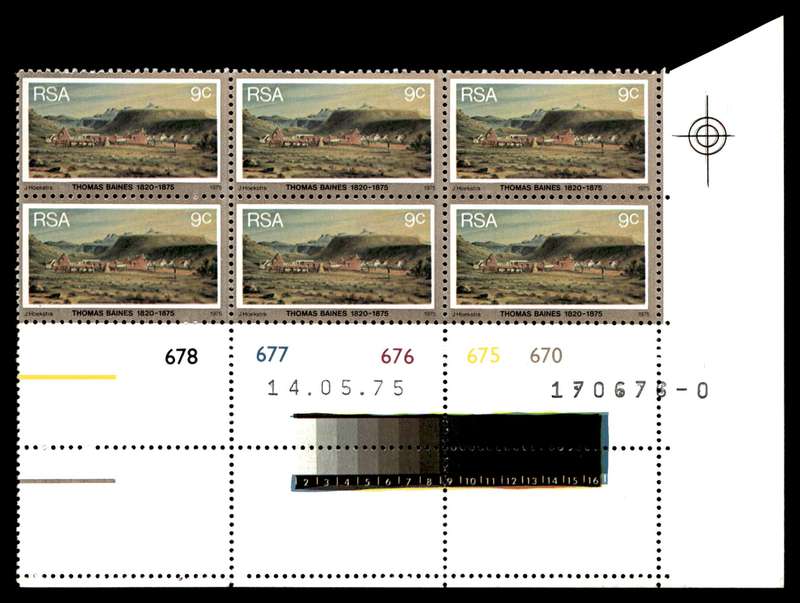 RSA 1975/05/14 Death Centenary of Thomas Baines 9c Control Blocks