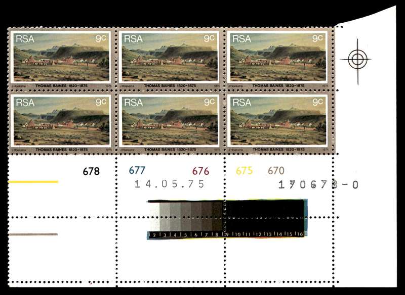RSA 1975/05/14 Death Centenary of Thomas Baines 9c Control Blocks