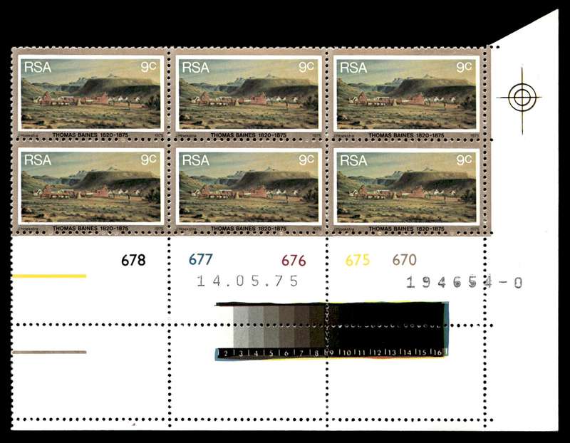 RSA 1975/05/14 Death Centenary of Thomas Baines 9c Control Blocks