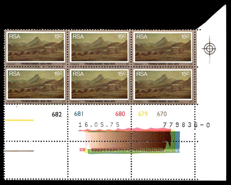 RSA 1975/05/16 Death Centenary of Thomas Baines 15c Control Blocks