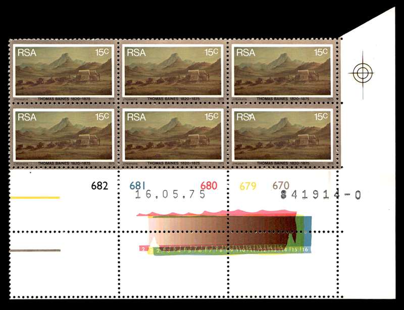 RSA 1975/05/16 Death Centenary of Thomas Baines 15c Control Blocks