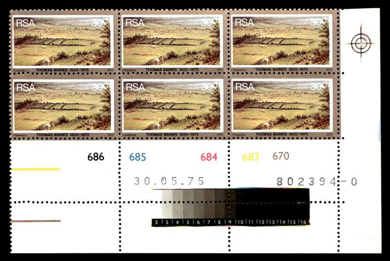 RSA 1975/05/30 Death Centenary of Thomas Baines 30c Control Blocks