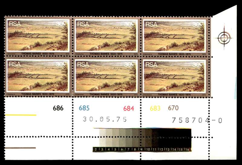 RSA 1975/05/30 Death Centenary of Thomas Baines 30c Control Blocks