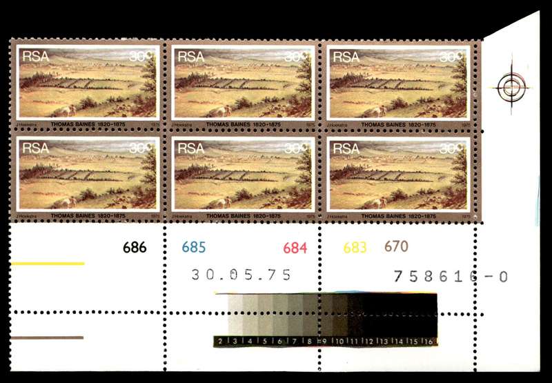 RSA 1975/05/30 Death Centenary of Thomas Baines 30c Control Blocks