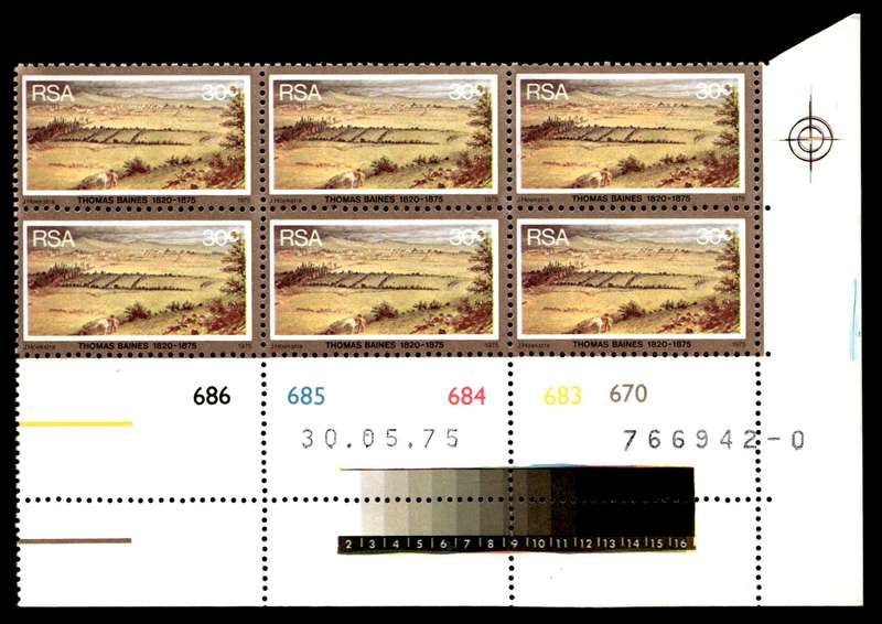 RSA 1975/05/30 Death Centenary of Thomas Baines 30c Control Blocks