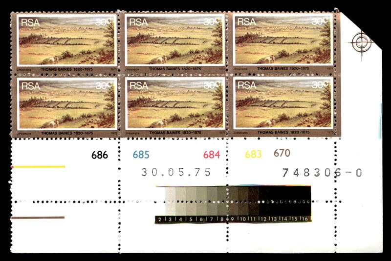 RSA 1975/05/30 Death Centenary of Thomas Baines 30c Control Blocks