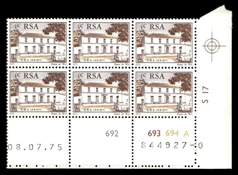 RSA 1975/07/08 Centenary of "Genootskap van Regte Afrikaaners" 4c Cyl no 692 693 694A