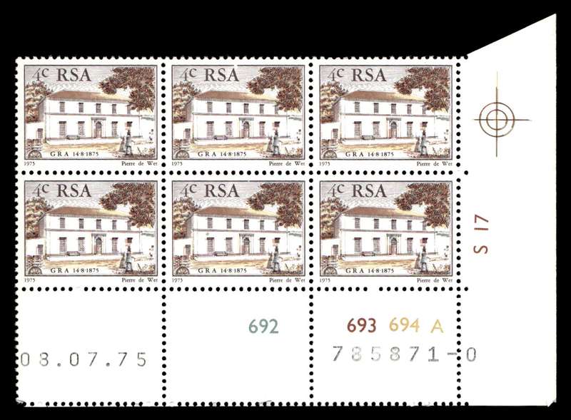 RSA 1975/07/08 Centenary of "Genootskap van Regte Afrikaaners" 4c Cyl no 692 693 694A