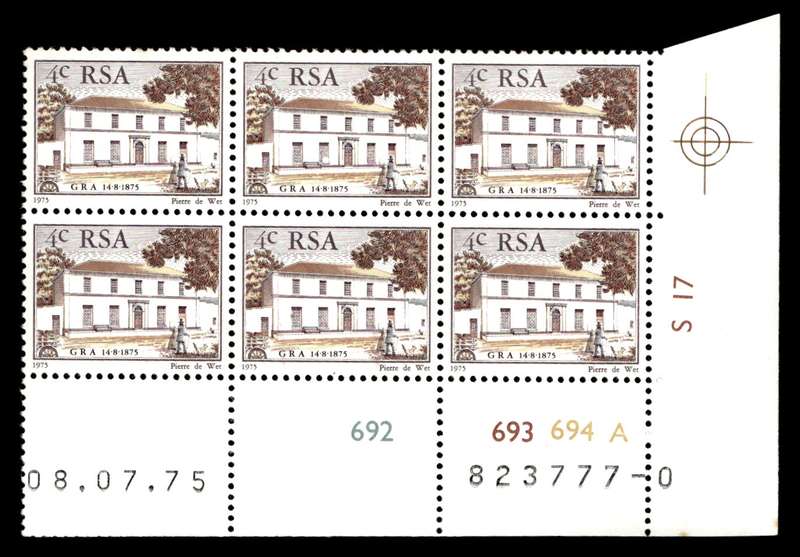 RSA 1975/07/08 Centenary of "Genootskap van Regte Afrikaaners" 4c Cyl no 692 693 694A