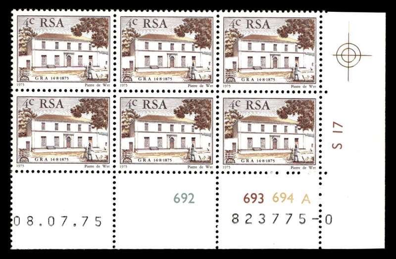 RSA 1975/07/08 Centenary of "Genootskap van Regte Afrikaaners" 4c Cyl no 692 693 694A