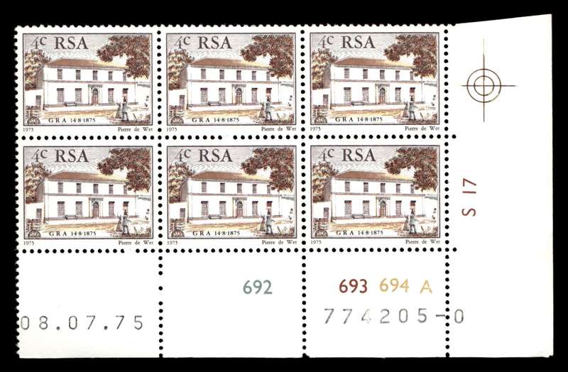 RSA 1975/07/08 Centenary of "Genootskap van Regte Afrikaaners" 4c Cyl no 692 693 694A