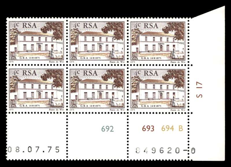 RSA 1975/07/08 Centenary of "Genootskap van Regte Afrikaaners" 4c Cyl no 692 693 694B
