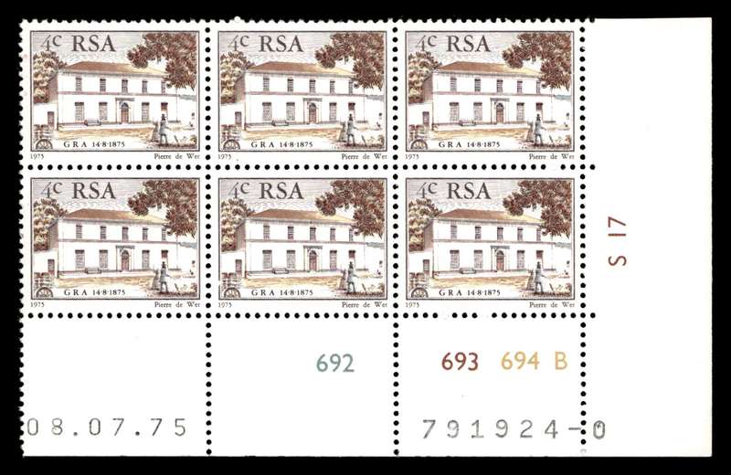 RSA 1975/07/08 Centenary of "Genootskap van Regte Afrikaaners" 4c Cyl no 692 693 694B