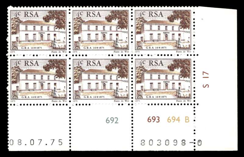 RSA 1975/07/08 Centenary of "Genootskap van Regte Afrikaaners" 4c Cyl no 692 693 694B