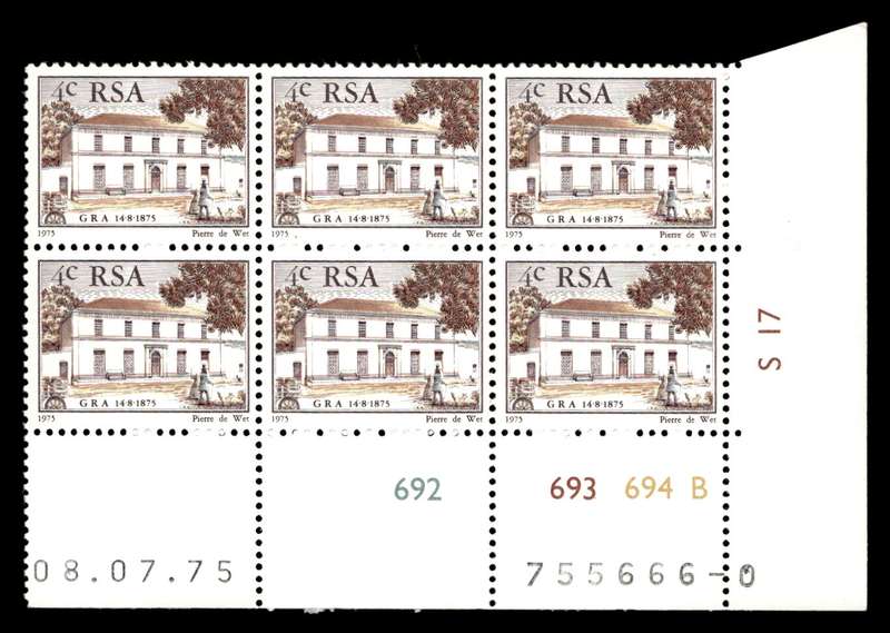 RSA 1975/07/08 Centenary of "Genootskap van Regte Afrikaaners" 4c Cyl no 692 693 694B