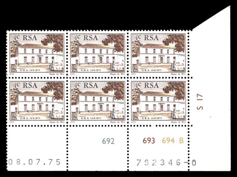 RSA 1975/07/08 Centenary of "Genootskap van Regte Afrikaaners" 4c Cyl no 692 693 694B