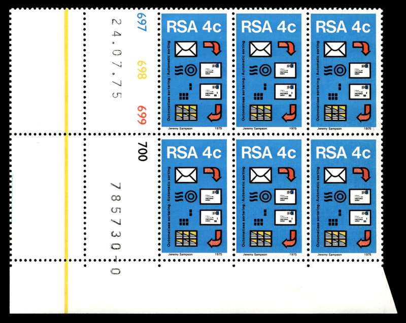 RSA 1975/07/24 Postal Mechanisation Sorting 4c Control Blocks *9 stamps