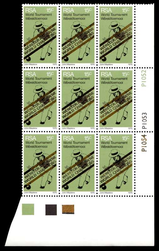 RSA 1976/04/06 S.A. Winners of World Bowls Championship Gold Overprint Control Blocks * 9 stamps