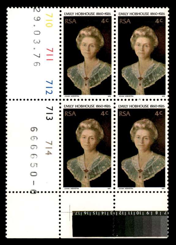 RSA 1976/03/29 50th Death Anniversary of Emily Hobhouse 4c Cyl No 710 711 712 712 714