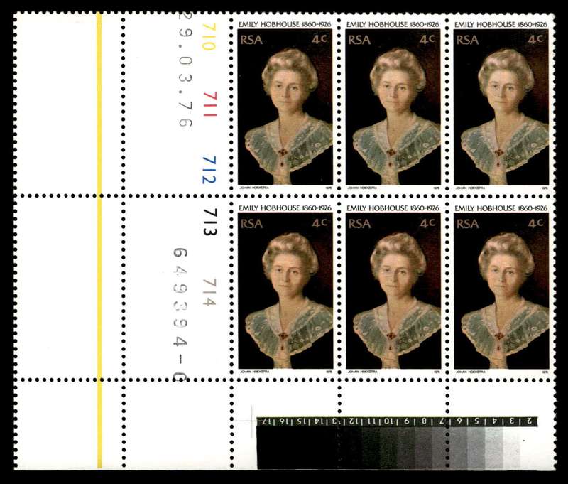 RSA 1976/03/29 50th Death Anniversary of Emily Hobhouse 4c Cyl No 710 711 712 712 714