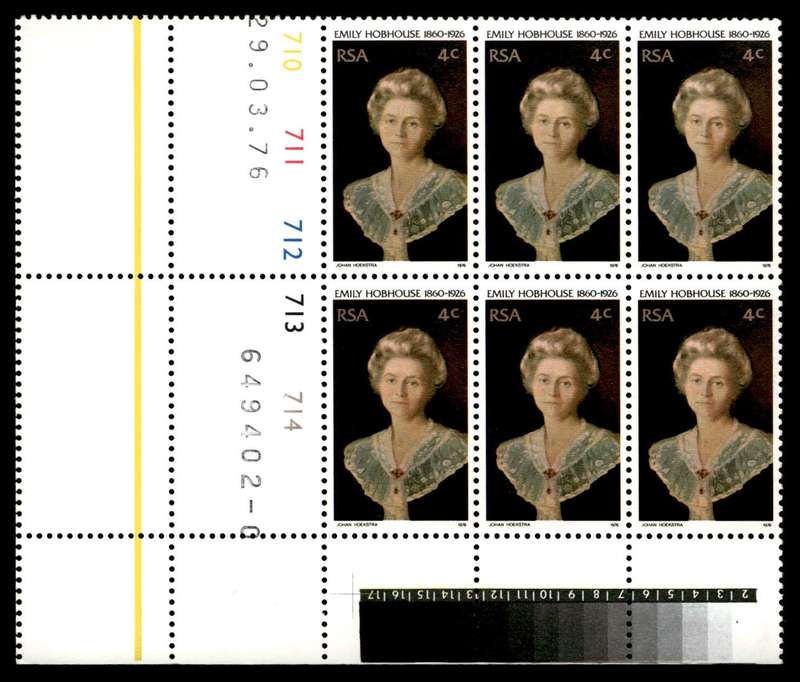 RSA 1976/03/29 50th Death Anniversary of Emily Hobhouse 4c Cyl No 710 711 712 712 714