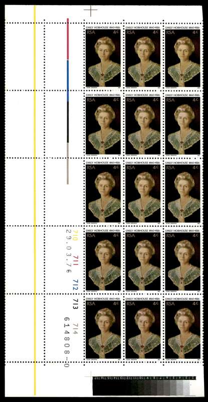 RSA 1976/03/29 50th Death Anniversary of Emily Hobhouse 4c Cyl No 710 711 712 712 714