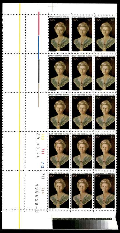 RSA 1976/03/29 50th Death Anniversary of Emily Hobhouse 4c Cyl No 710 711 712 712 714