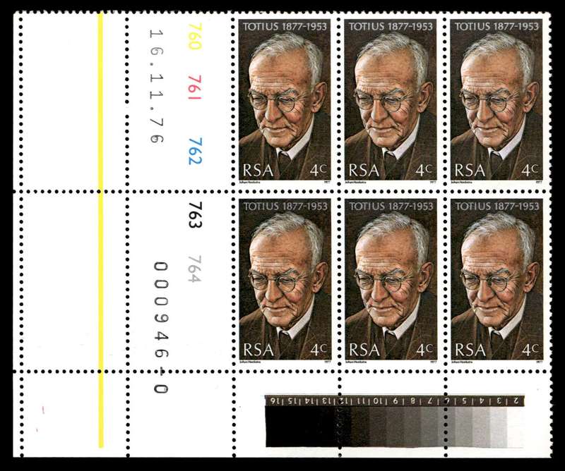 RSA 1976/11/16 Birth Centenary of Prof. J. Du Toit theologian and poet 4c Cyl No 760 761 762 763 764