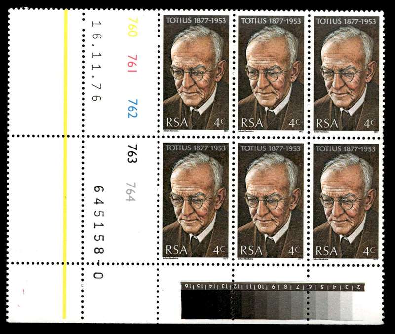 RSA 1976/11/16 Birth Centenary of Prof. J. Du Toit theologian and poet 4c Cyl No 760 761 762 763 764