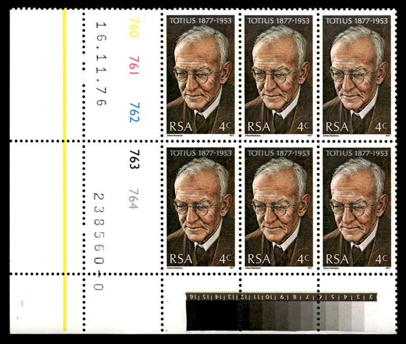 RSA 1976/11/16 Birth Centenary of Prof. J. Du Toit theologian and poet 4c Cyl No 760 761 762 763 764