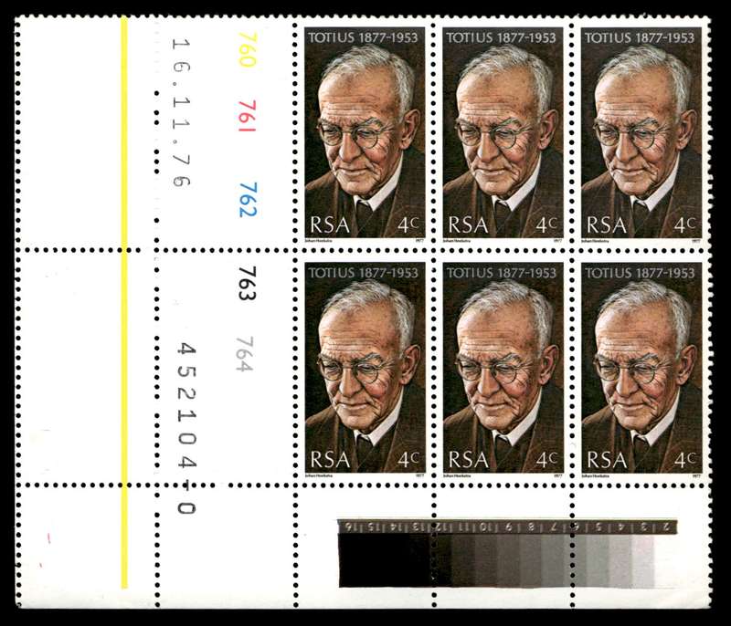 RSA 1976/11/16 Birth Centenary of Prof. J. Du Toit theologian and poet 4c Cyl No 760 761 762 763 764
