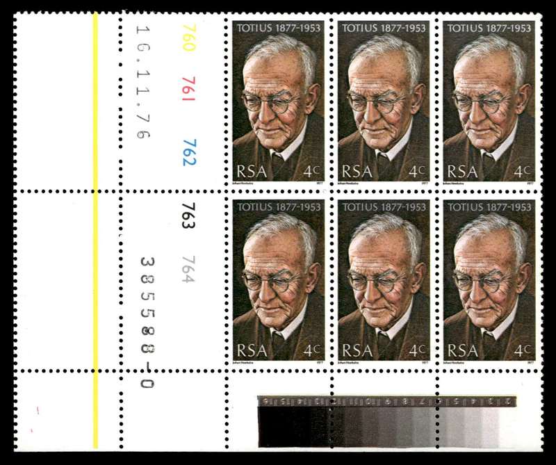 RSA 1976/11/16 Birth Centenary of Prof. J. Du Toit theologian and poet 4c Cyl No 760 761 762 763 764