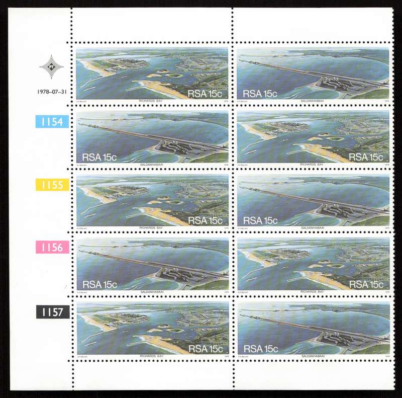 RSA 1978/07/31 Richards bay, Saldanha Bay 15c Cyl 1154 1155 1156 1157 *10 stamps
