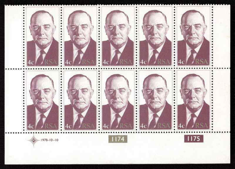 RSA 1978/10/10 Inauguration of the 4th State President Control Block Set *10 stamps