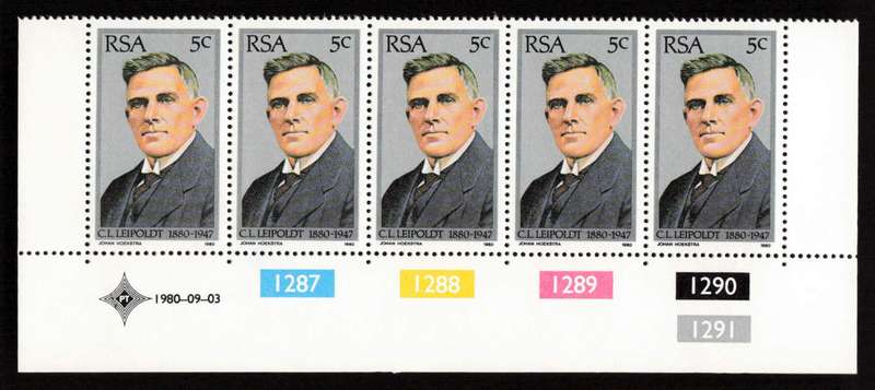 RSA 1980/09/03 Tribute to C. Louis Leipoldt 5c Cyl 1287 - 1291