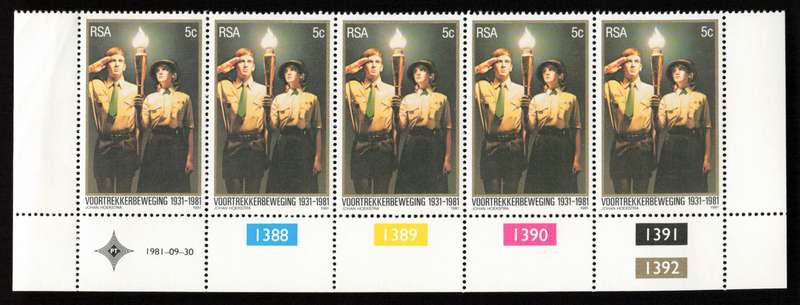 RSA 1981/09/30 50th Anniversary of Voortrekker Movement 5c Cyl 1388 - 1392
